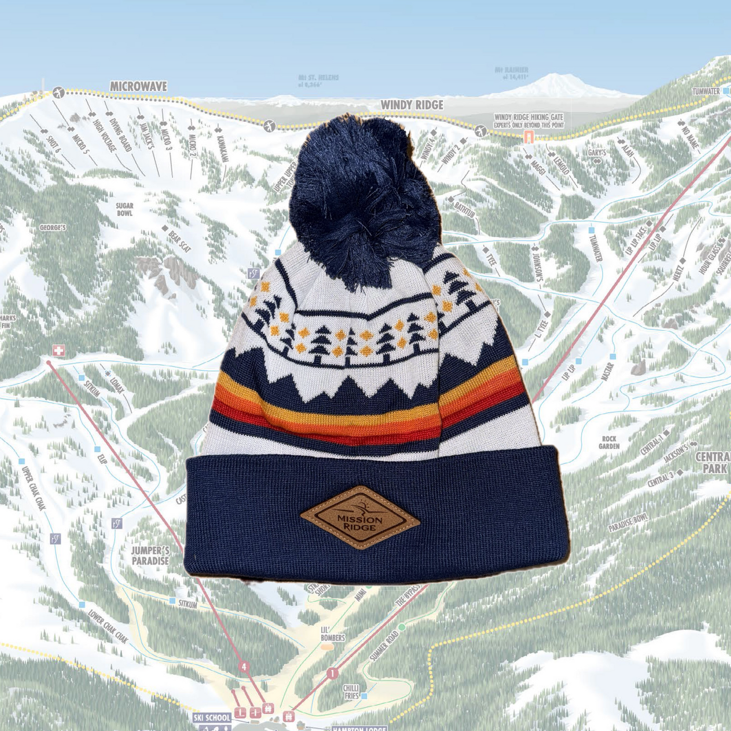 Trees & Peaks Pom Beanie