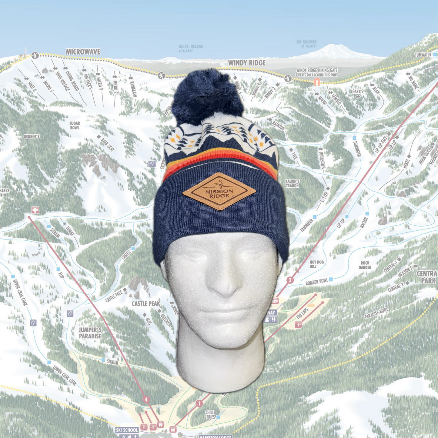 Trees & Peaks Pom Beanie